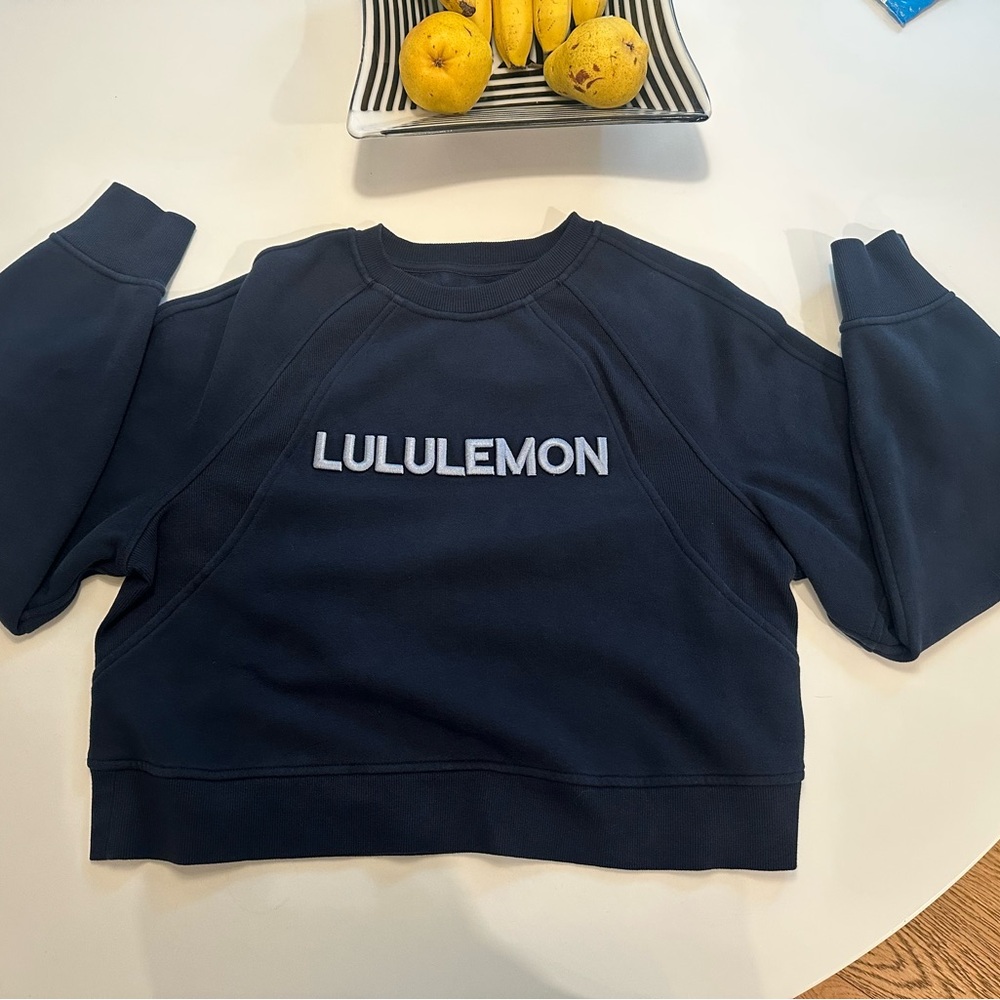 Lululemon Athletica Scuba Oversized Pullover Wordmark Navy Blue